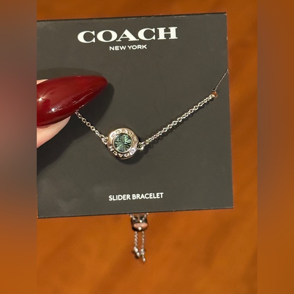 NEW‼️ COACH open circle  Blue Gemstone Silver slider adjustable bracelet! - Picture 5 of 15